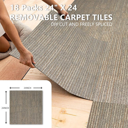 NINXANG Commercial Carpet Tiles Reusable 24" x 24" Squares 18 Tiles Non Slip Soft Floor Carpet for Office Living Room Bedroom Hotel Gym Easy DIY Installation with Flexlok Tabs (Beige)