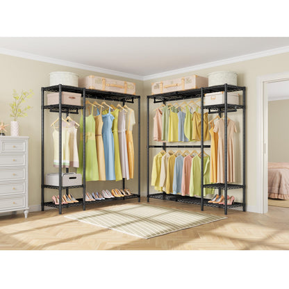 VIPEK X20 Expandable Metal Clothing Rack Adjustable from 3'3" to 4'8" Heavy Duty Garment Racks with Adjustable Shelves and Hanger Rods Portable Wardrobe Open Closet Rack System, Black