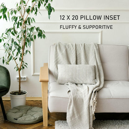 Skiennix 12 x 20 Outdoor Throw Pillow Inserts - Waterproof Rectangle Lumbar Cushions | Set of 2