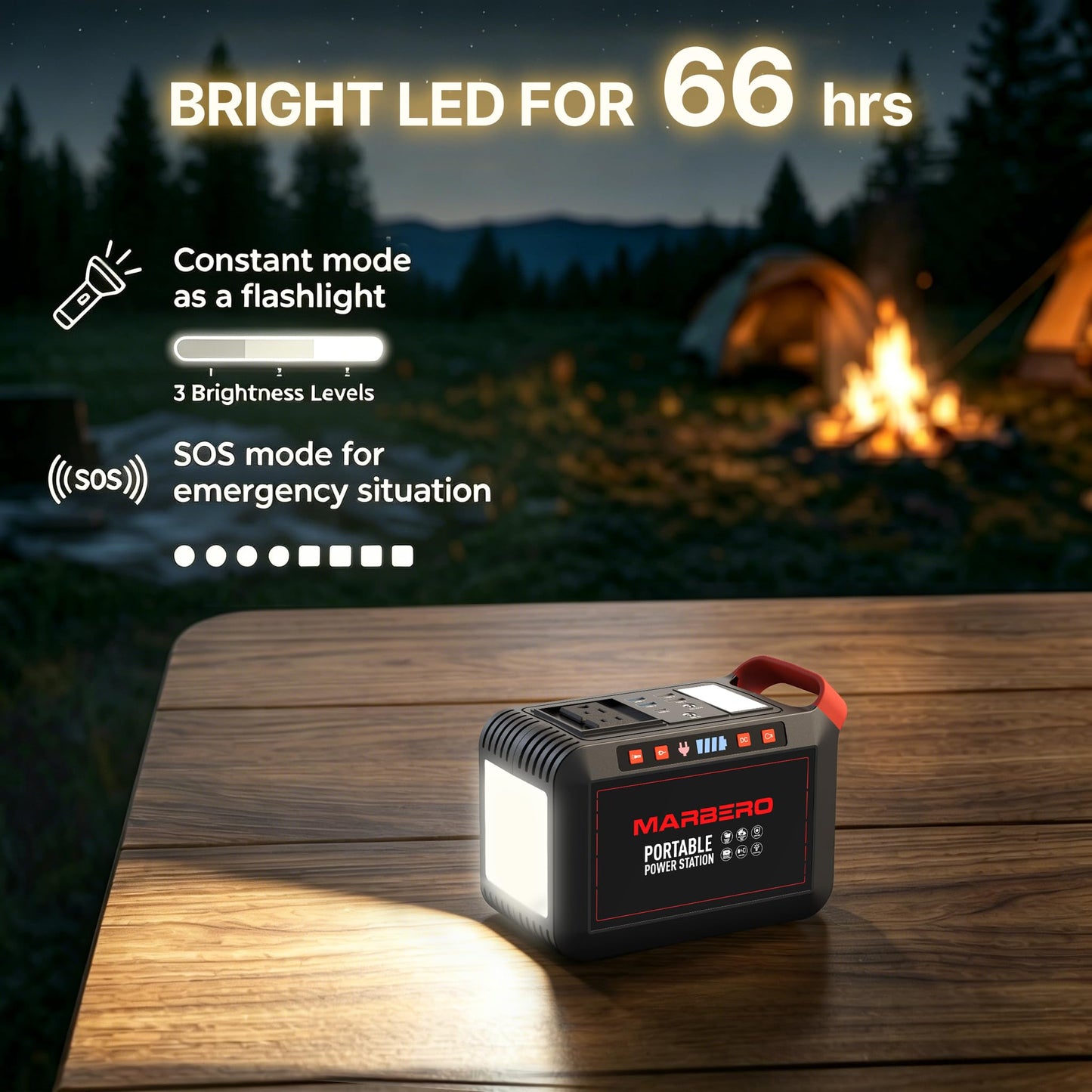 MARBERO 200W Portable Power Station 148Wh Camping Solar Generator Laptop Power Bank with AC Outlet 110V, DC, USB QC3.0, LED Flashlights for CPAP Home Outdoor Trip Emergency Backup