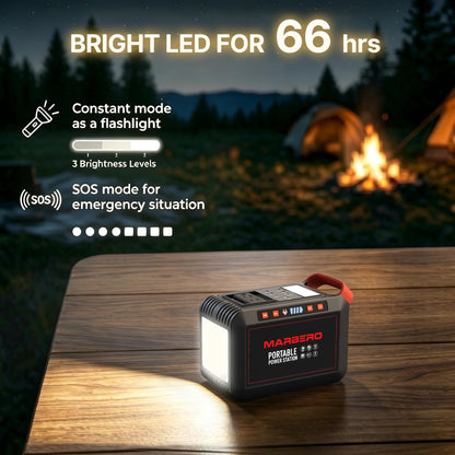 MARBERO 200W Portable Power Station 148Wh Camping Solar Generator Laptop Power Bank with AC Outlet 110V, DC, USB QC3.0, LED Flashlights for CPAP Home Outdoor Trip Emergency Backup
