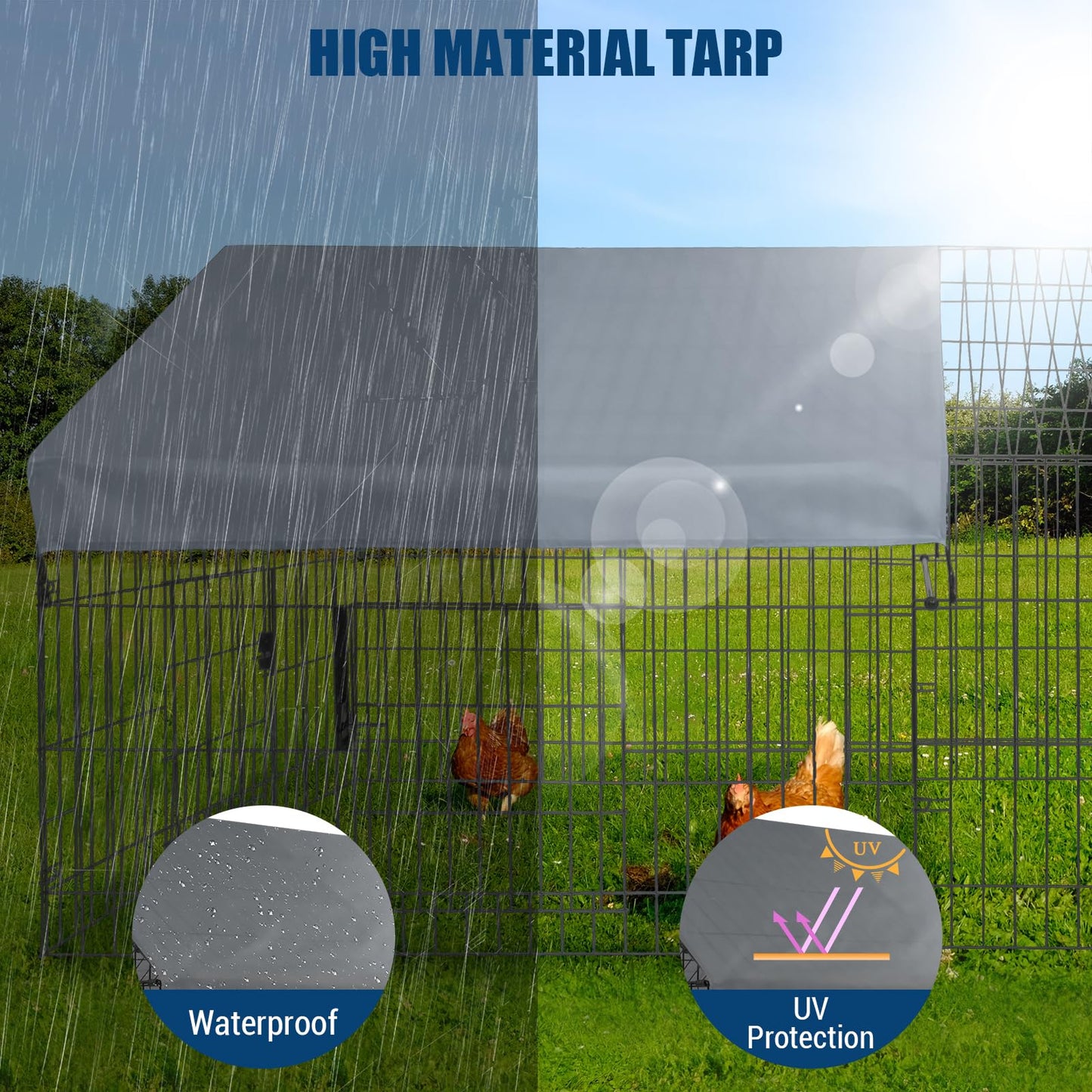GarveeHome Large Metal Chicken Coop,86" L x 40" W Portable Chicken Run with Waterproof Cover, Chicken Coop Run, Outdoor Backyard Farm Poultry Fence Pet Playpen for Rabbit, Duck, Chinchillas