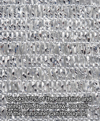 70% Aluminum Shade Cloth for Garden 20 FT x 20 FT, Durable Mesh Silver Tarps with Grommets and Ball Bungee,Reflective Sun Shade Net Cover for Pet Shade, RV & Car Shades, Patio, Pergola, Plants, Pools