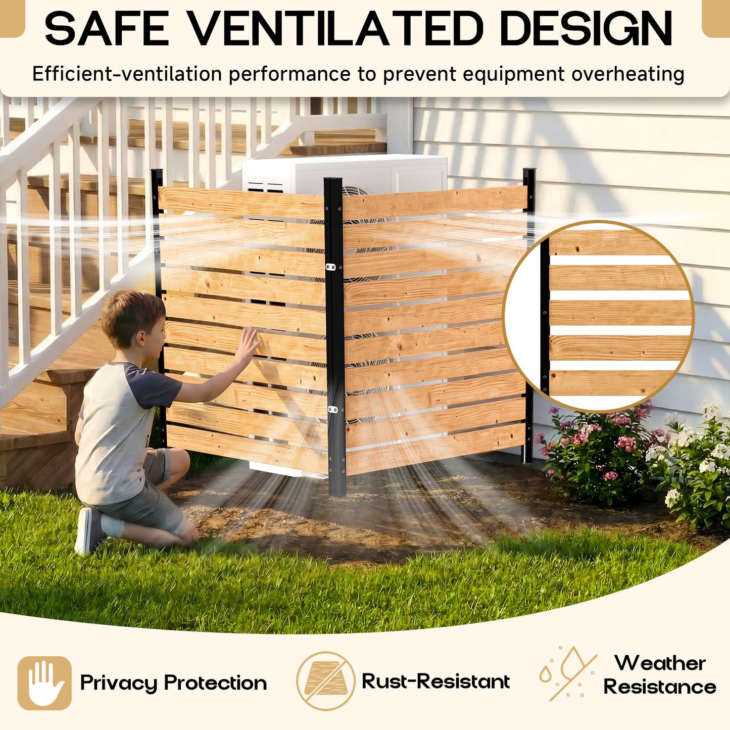 4ft H×3.2ft W(2 Panels) Privacy Fence Screen,No-Dig Wood Outdoor Privacy Screen,Aluminum Post,Air Conditioner Fence,Pool Equipment Enclosure,Trash Can Enclosure,Privacy Fence Panels for Patio/Garden