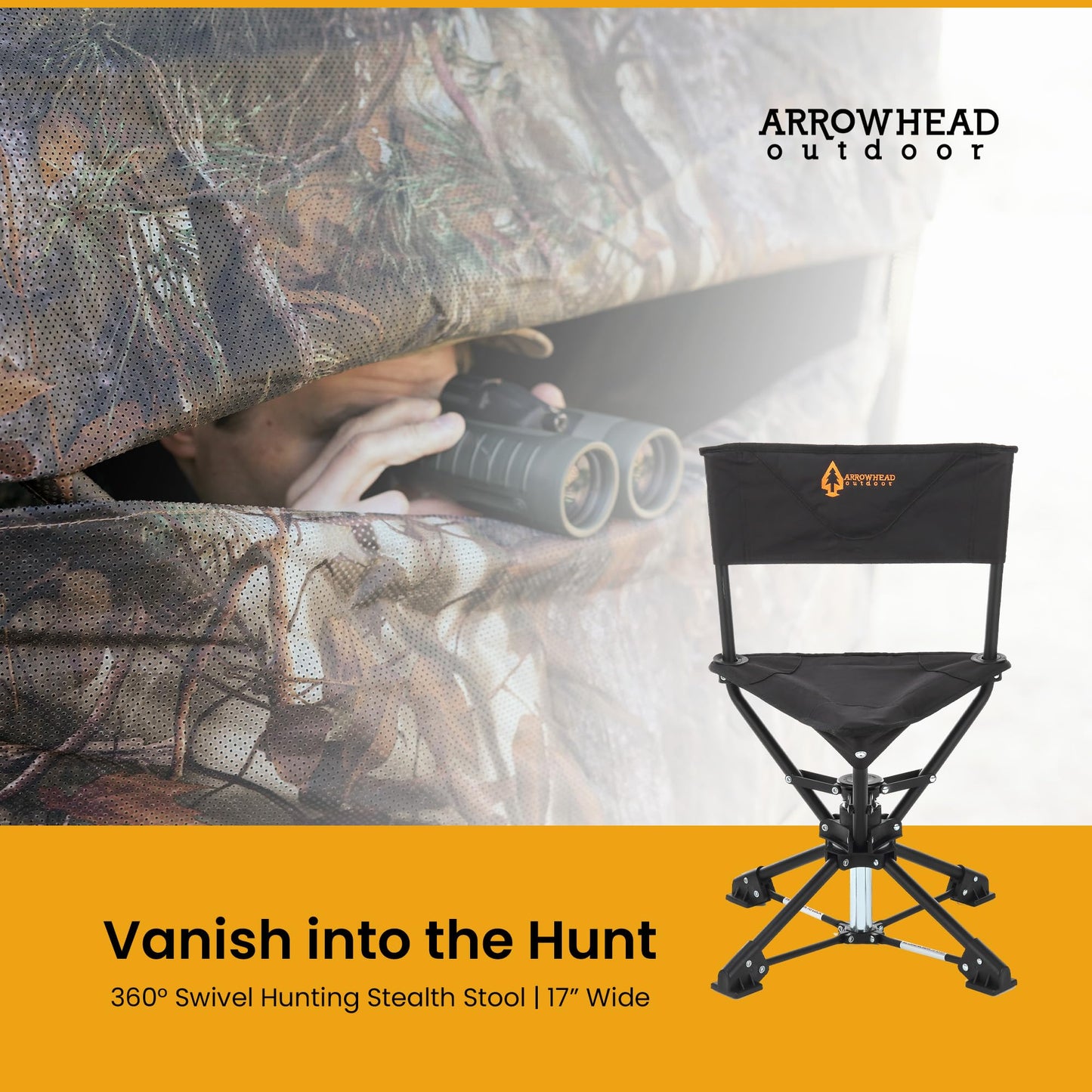 ARROWHEAD OUTDOOR 2-Pack 360° Degree Swivel Hunting Chair Stool Seat, Perfect for Blinds, No Sink Feet, Carrying Case, Fishing, 600D Canvas