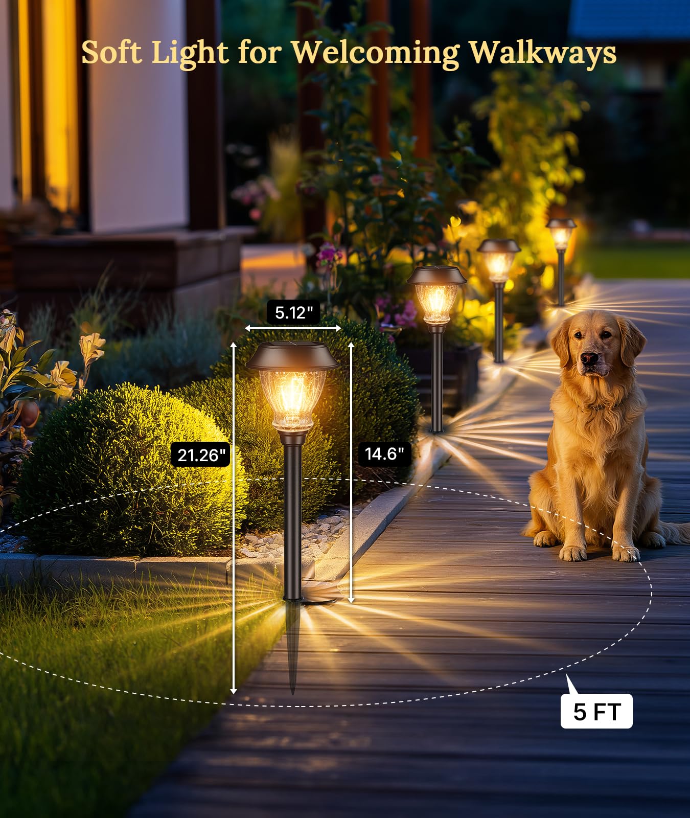 XMCOSY+ Solar Pathway Lights Outdoor, 8 Pack Decorative Crackled Glass Garden Lights, Soft Warm White Glow, Auto On/Off Waterproof Landscape Lighting for Yard Walkway Patio
