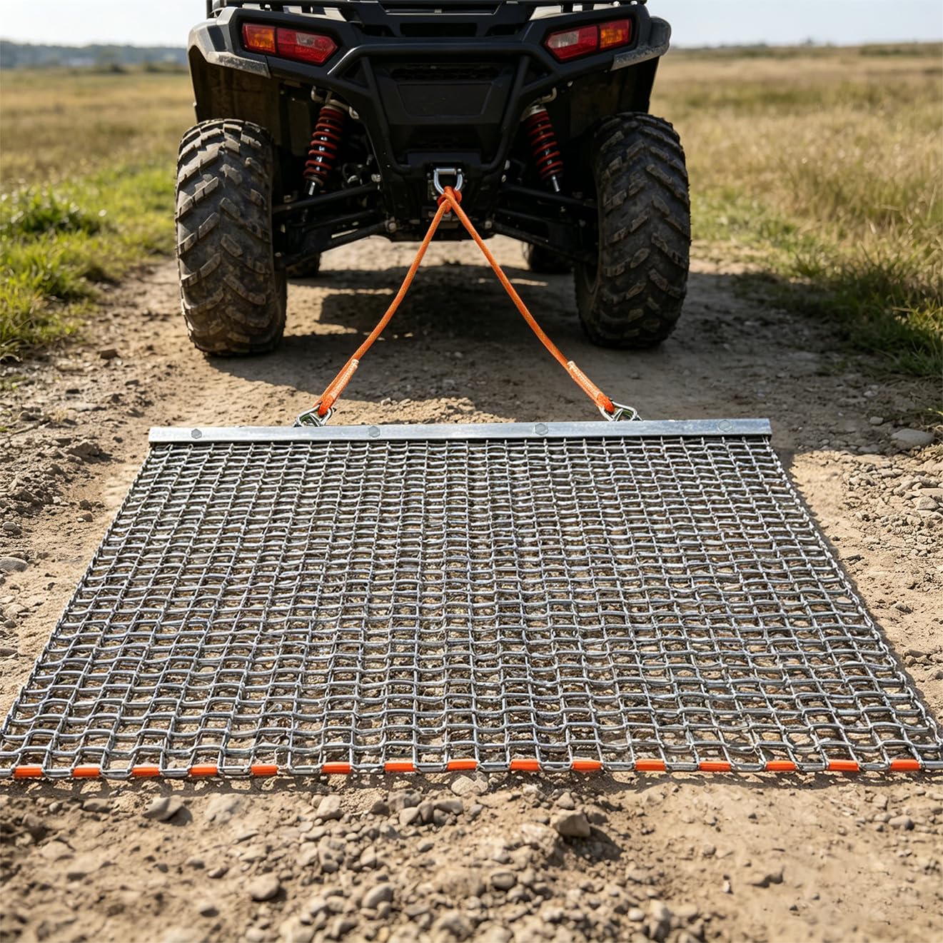 Umisu 3' x 3' Heavy Duty Drag Mat – Pre-Assembled Zinc & Steel Mesh Field Leveling Mat for ATV/UTV, Lawn, Gravel Driveway, Garden & Soil Aeration – Rust-Resistant Tow-Behind Ground Leveler