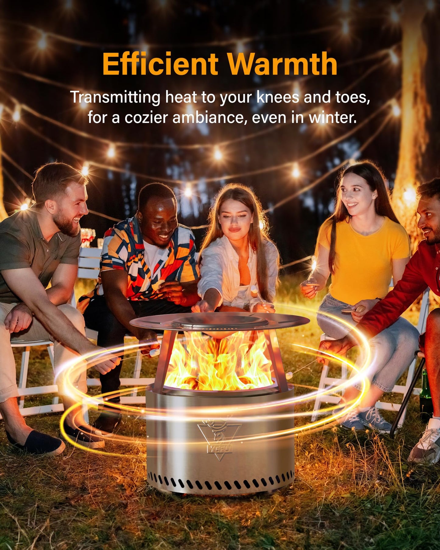 YEFU Fire Pit with Removable Ash-Pan: Smokeless Firepit 304 Stainless Steel Material - Outdoor Fire Pit Silver 19 inch - Smokeless Firepit for Outside Outdoor Patio Camping Backyard