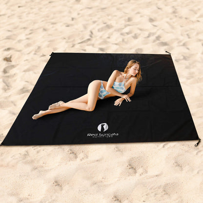 Red Suricata Family Beach Tent & Beach Canopy, Matching Sand Free Beach Mat Blanket & 2 Beverage Holders Bundle - UPF50 UV Sun Shade Shelter (Large, Black)