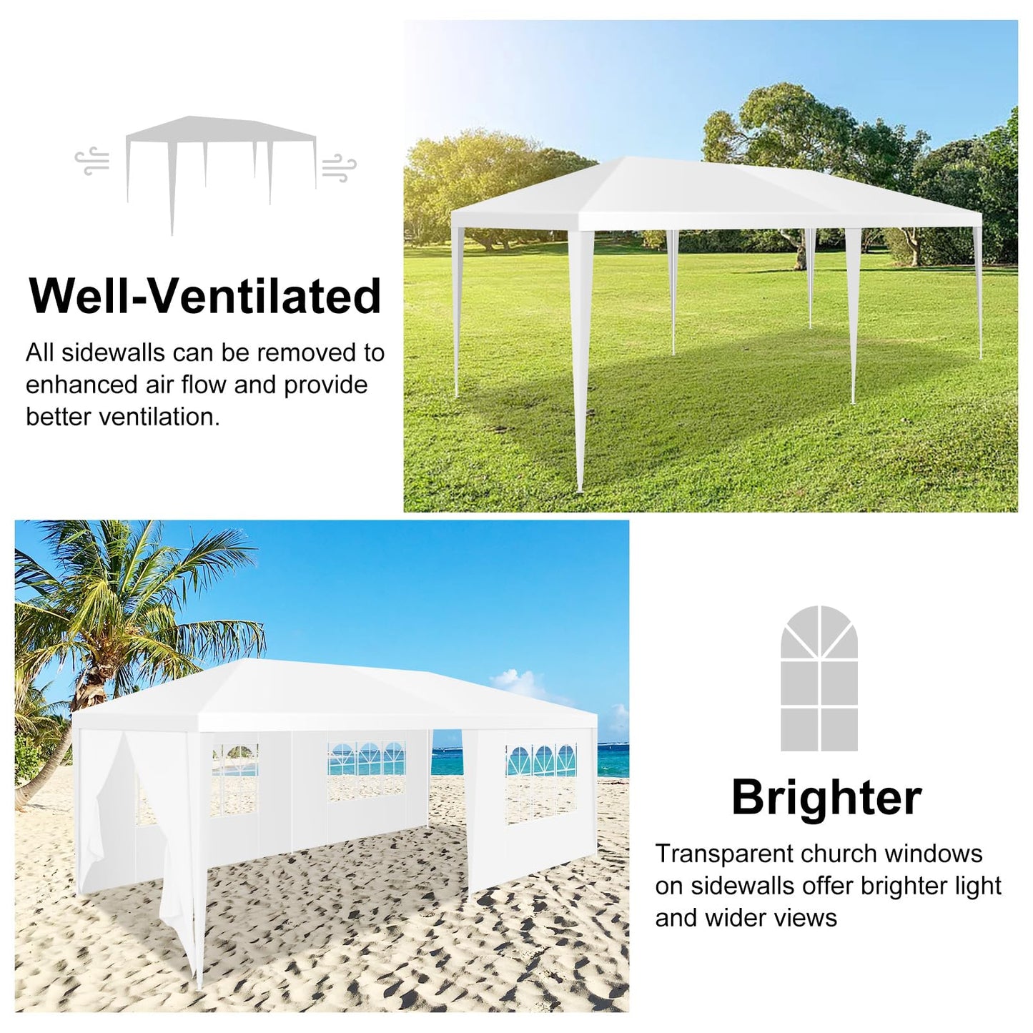 HOTEEL 10x20 Party Tent Outdoor Canopy Tents for Parties with 6 Removable Sidewalls & 2 Doors, Carpas para Fiestas Waterproof for Gazebo Large Backyard Shelter Patio Wedding Events Tent BBQ White