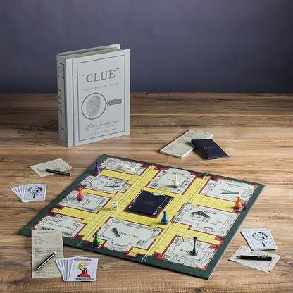 WS Game Company Clue Vintage Bookshelf Edition Board Game Linen Fabric Book Box Die-Cast Weapons &amp Wood Movers 1949 Retro Design Clue Board Games for Kids Adults &amp Family Ages 8+