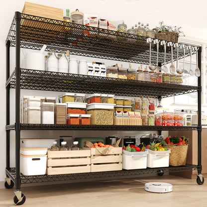 IDEALHOUSE Storage Shelves with Wheels, 74" H x 59" W x 24" D 4 Tier Adjustable Wire Shelving Unit, 2640 Lbs Capacity Heavy Duty Metal Storage Rack for Garage, Pantry, Kitchen, Warehouse