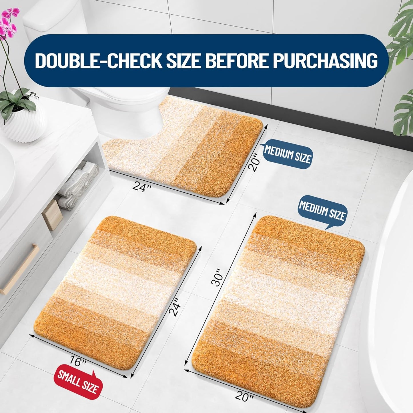 OLANLY Large Bathroom Rugs - Extra Soft Microfiber Mat 54x24 | Quick Dry, Washable, Rubber Backing, Golden Yellow