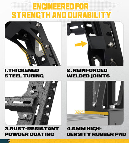 Trumgeta Overland Bed Rack Fit for Full-Size Pickups, Adjustable Truck Ladder Rack for T-Slot Tonneau Covers, 18.8"-25" Height Bed Rack with Side Cross Bars, Fit for F150/Ram 1500/Silverado/Sierra