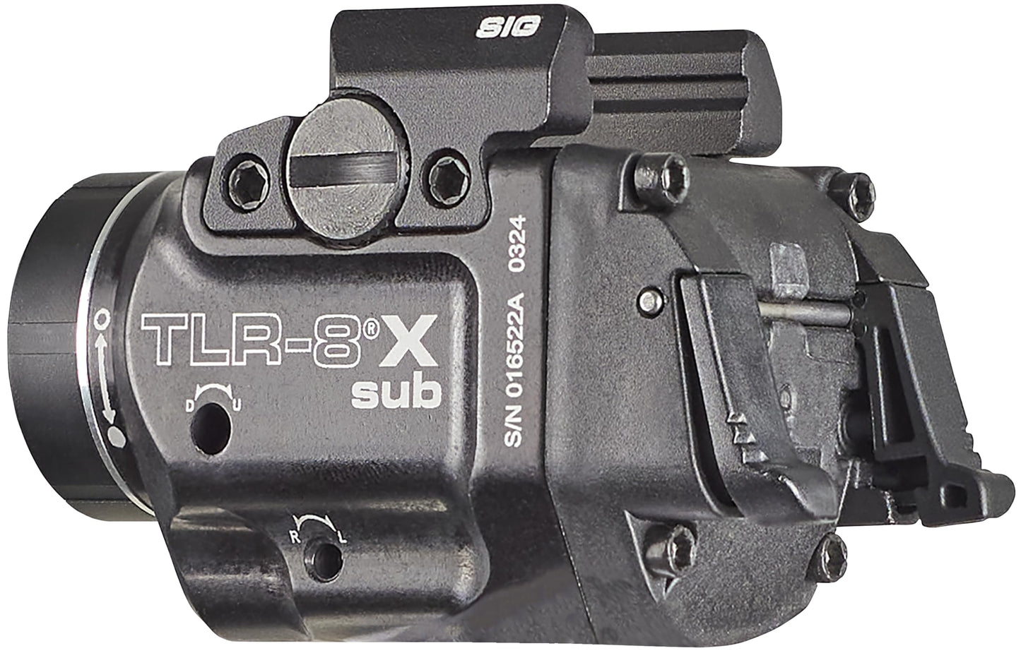 Streamlight 69417 TLR-8 X sub 500-Lumen Rail-Mounted Tactical Weapon Light with Integrated Red Aiming Laser Exclusively for Sig Sauer P365/XL Closed Rail Systems Only, Black