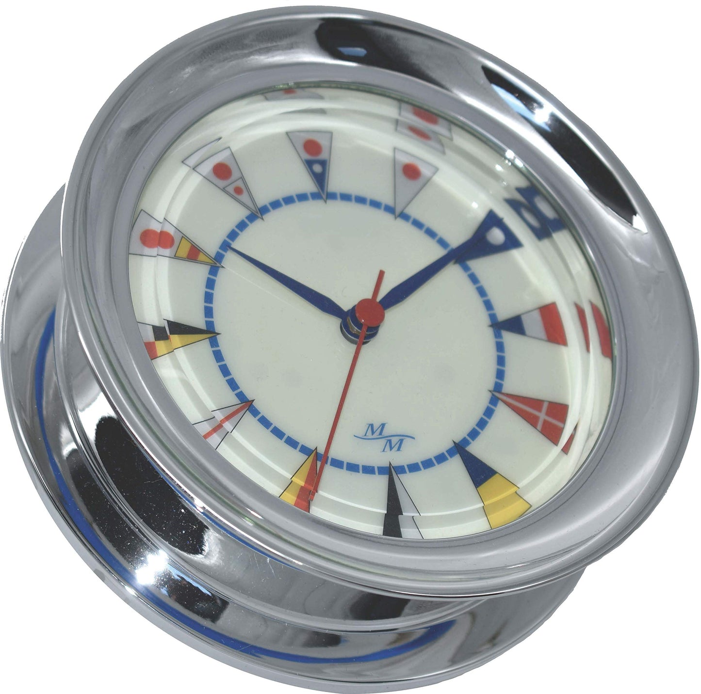 MASTER-MARINER American Voyager Collection, Nautical Windlass Gift Set, 5.85” Diameter Clock and Barometer Instruments, Chrome Finish, Ivory Signal Flag dial