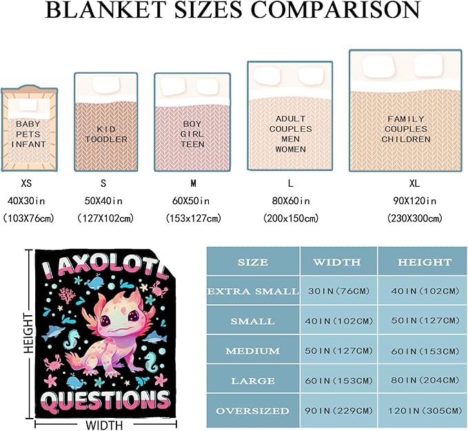 I Axolotl Questions Blanket Gifts for Girls Boys Women - Super Soft Cozy Warm Throw Sheet for Couch Bed Sofa Office Decor All Season 90x120 for Whole Family