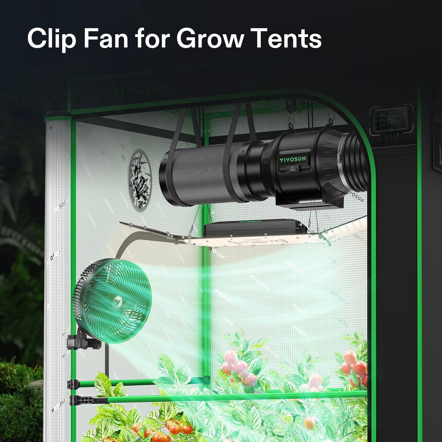 VIVOSUN AeroWave E9 Grow Tent Fan, 9" Auto Oscillating Clip Fan with EC Motor, US Patented Circulation Fan, IP54 Weatherproof, Strong Airflow & Quiet for Hydroponic Ventilation (Pack of 2)