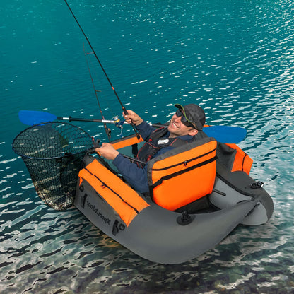 Xproutdoor Fishing Float Tube with Adjustable Backpack Straps, Storage Pockets, Fish Ruler, Fly Fishing Boat with Pump, Oar, Rod Holder and Mount, Fins, 350LBS Load Bearing Capacity, FT003,Grey