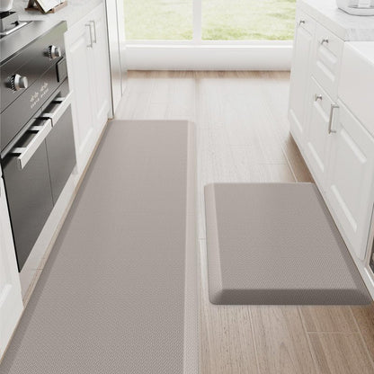 StepRite Kitchen Mats, 2PCS Kitchen Rugs, Cushioned Anti Fatigue Kitchen Mats for Floor, Non-Slip Standing Desk Mat, Waterproof Kitchen Rug Set for Kitchen, 20" x 32"+20" x 72"-Full 1 inch Thick,Khaki