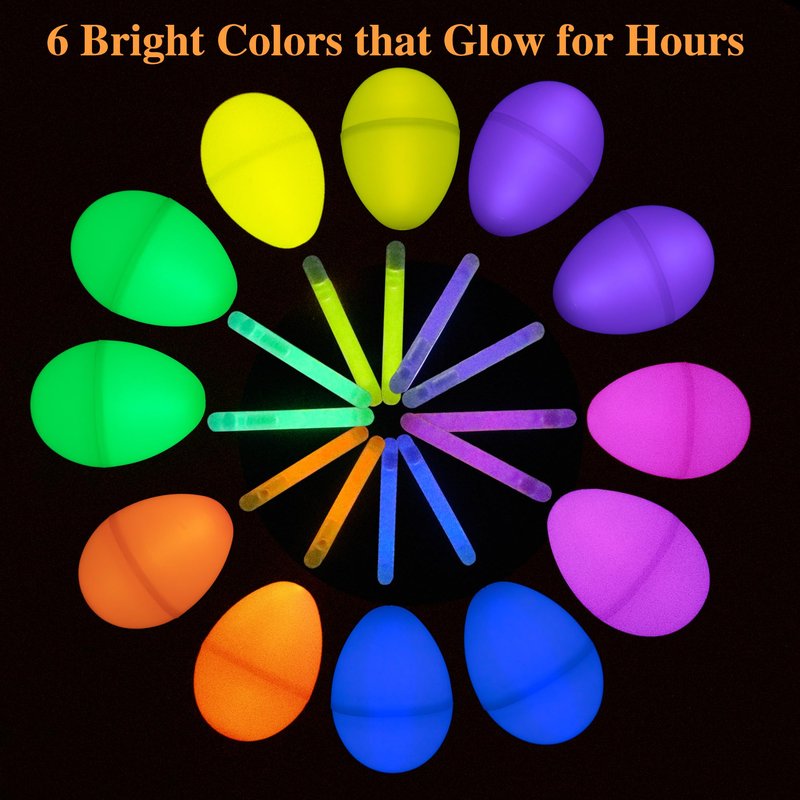 POPGIFTU Glow in the Dark Easter Eggs Bulk – 120 Prefilled Plastic Eggs with 240 Mini Glow Sticks for Night Egg Hunt, Easter Basket Stuffers, Party Favors & Classroom Prizes