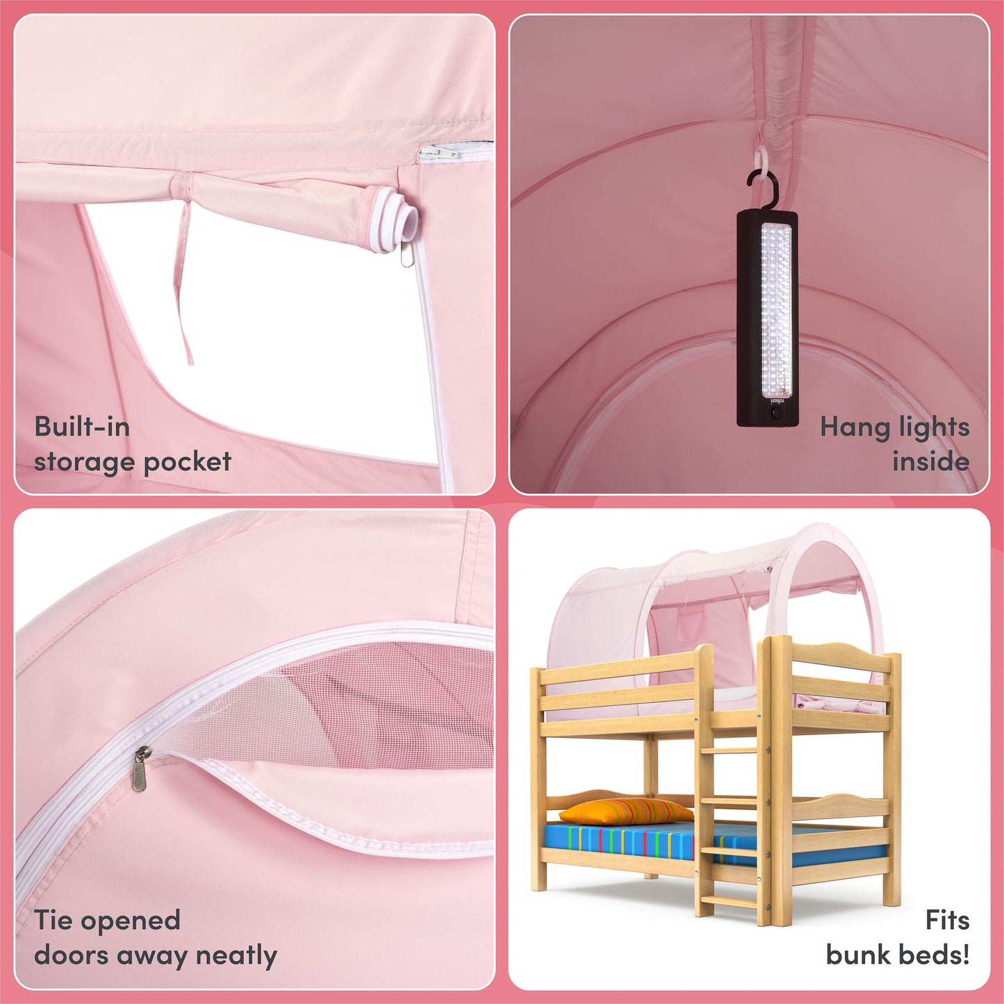Snuggy Pod Bed Canopy – Pink (Twin Size) | Pop-Up Bed Tent | Sensory-Friendly Indoor Sleep Pod with Privacy & Light Blocking | Lightweight, Breathable & Foldable Design | Carry Bag Included