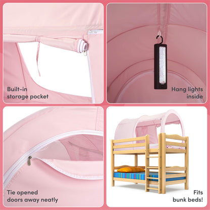 Snuggy Pod Bed Canopy – Pink (Twin Size) | Pop-Up Bed Tent | Sensory-Friendly Indoor Sleep Pod with Privacy & Light Blocking | Lightweight, Breathable & Foldable Design | Carry Bag Included