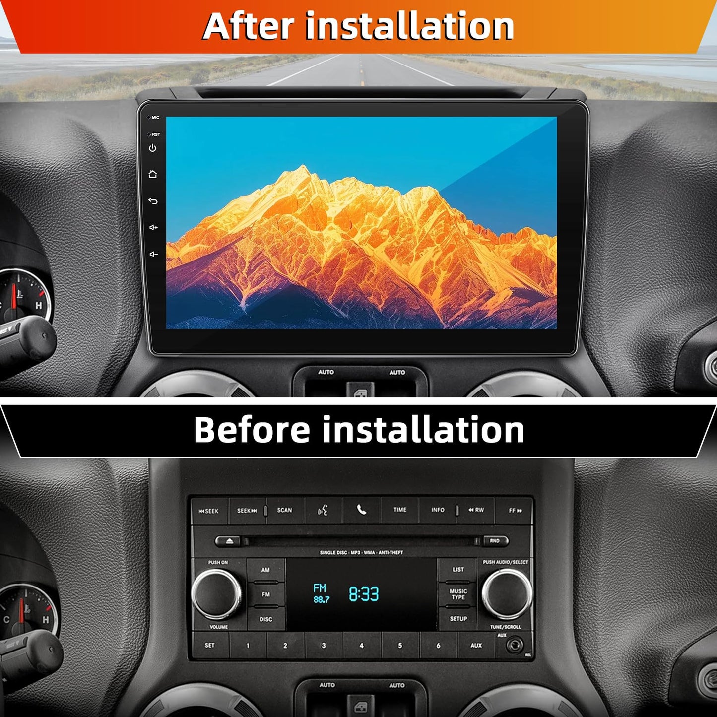 Car Radio Stereo for Jeep Wrangler JK 2007-2018,2+64G Android 13 Touch Screen Radio with Wireless CarPlay Android Auto Bluetooth GPS Navigation Backup Camera