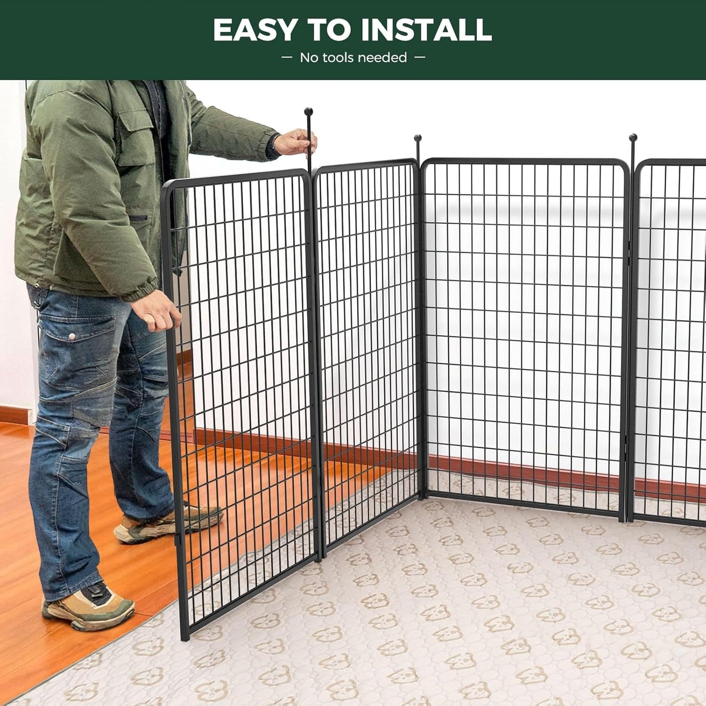 FXW Rollick Unleashed Dog Playpen for Indoor, Yard, RV Camping, 50 inch 16 Panels Dog Pen with Connectors (Pack of 2) for Large Dogs, Black│Patented