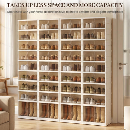 Tykacna Foldable Shoe Rack Organizer with Magnetic Clear Doors, 9 Tier Collapsible Shoe Storage Cabinet, Large Plastic Portable Shoe Box with Wheels for Closet, Entryway, Bedroom, Fits 18 Pairs