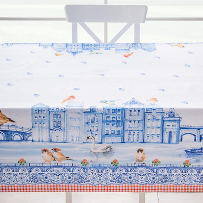 Maison d' Hermine Table Cloth Square Table 100% Cotton 54 x 54 Inches Tablecloth Reusable Decorative for Dining Kitchen Room Farmhouse Home Gifts for Mothers Day Spring Summer - Amsterdam Canals