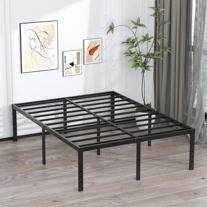 EMODA 20 Inch Queen Bed Frame No Box Spring Needed Heavy Duty Metal Tall Platform Bed Frame Queen Size with Large Storage Space, Easy Assembly, Black