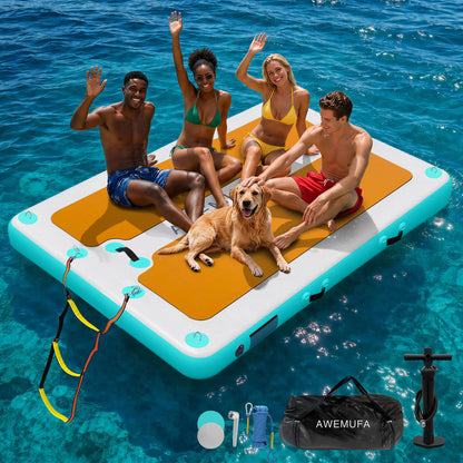 AWEMUFA 8ft x 6ft Inflatable Floating Dock, Inflatable Dock Floating Platform Non-Slip PVC Surface, Water Mat Floating Island Raft for Lake, Floating Dock Mat for Pool Beach Ocean