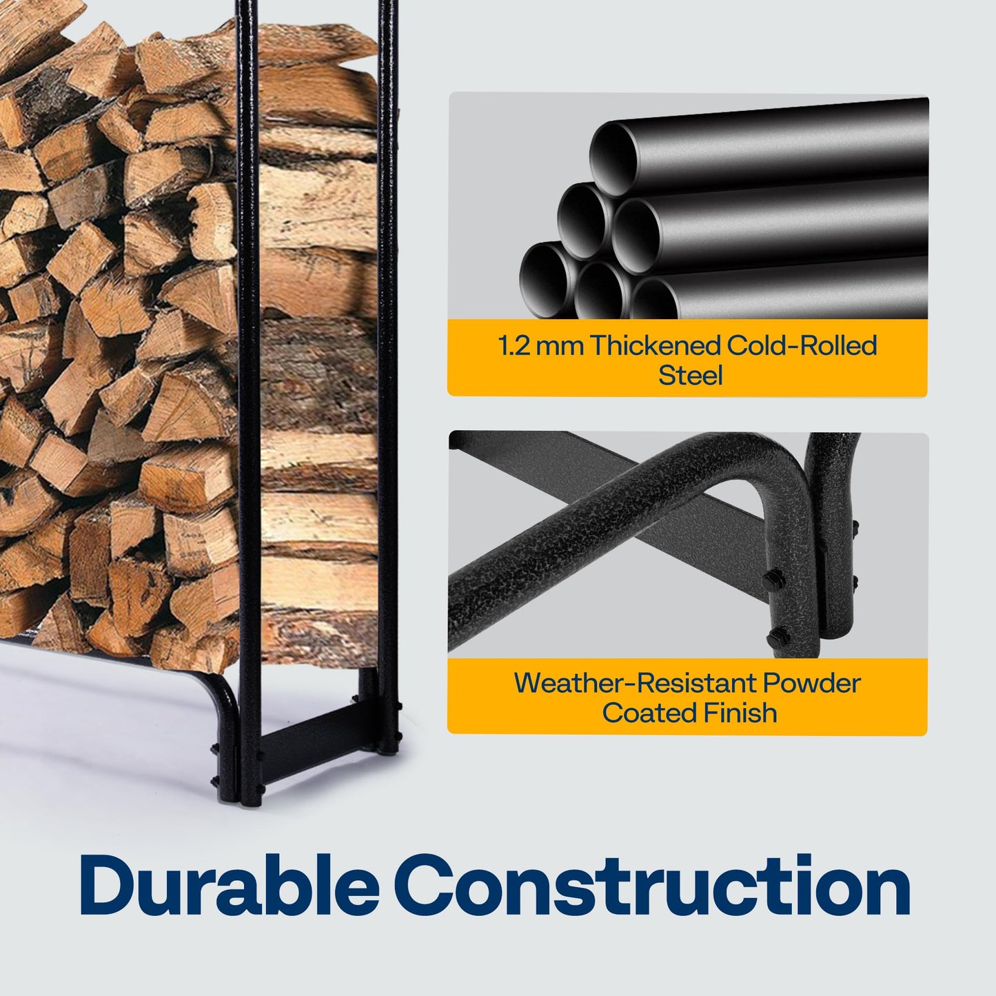 VIVOHOME 28 in Firewood Log Rack Hoop with Cover for Indoor Outdoor Patio Deck Porch, with 10 ft Firewood Rack Outdoor with Cover, Log Holder and Cover Combo Set with Zipper, Black