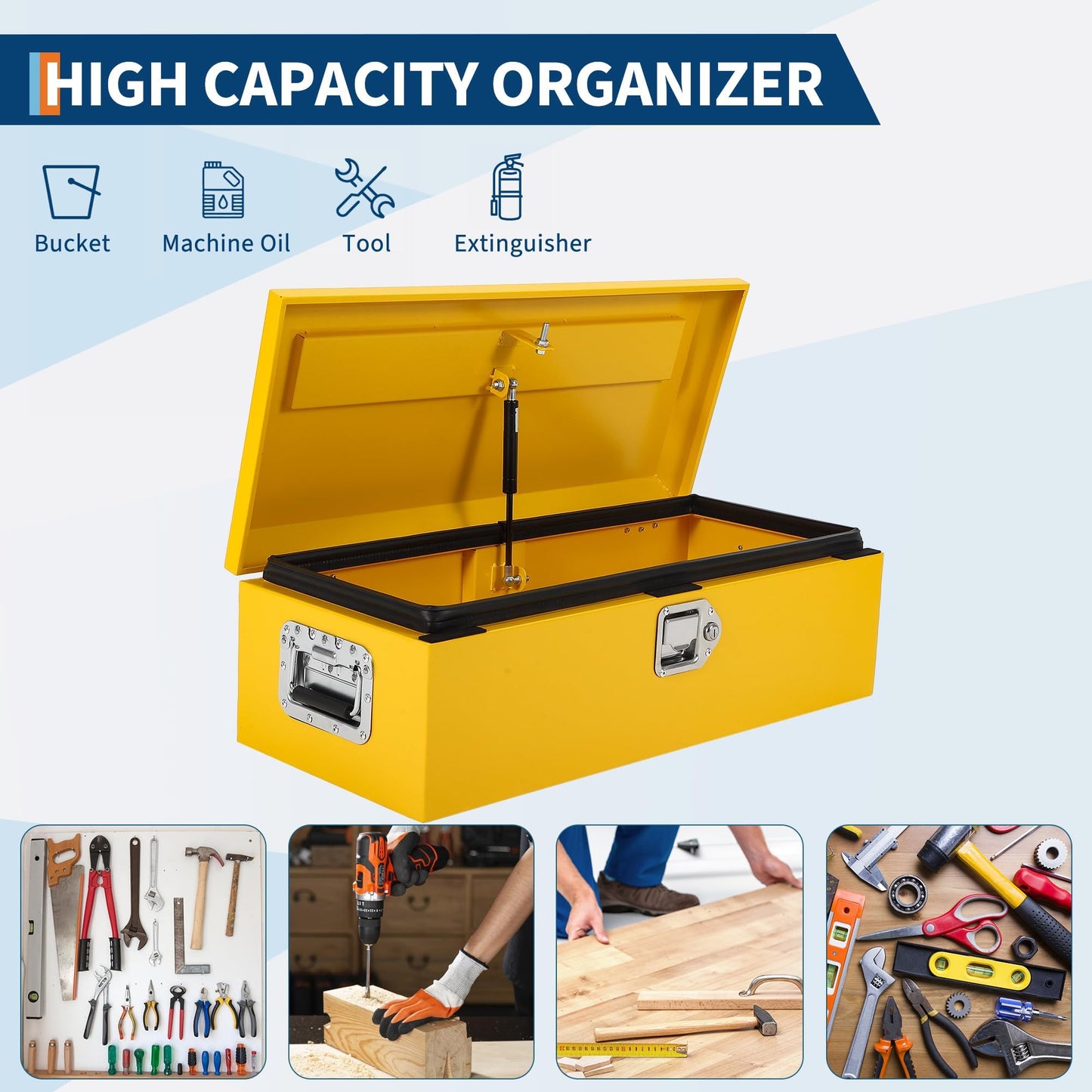 Heavy Duty Steel Truck Bed Tool Box, Powder-Coated Diamond Plate Storage Chest with Side Handle & Lock, Durable Metal Toolbox Organizer for Pickup, RV, Trailer, Mechanic or Workshop - 39X13X10 in