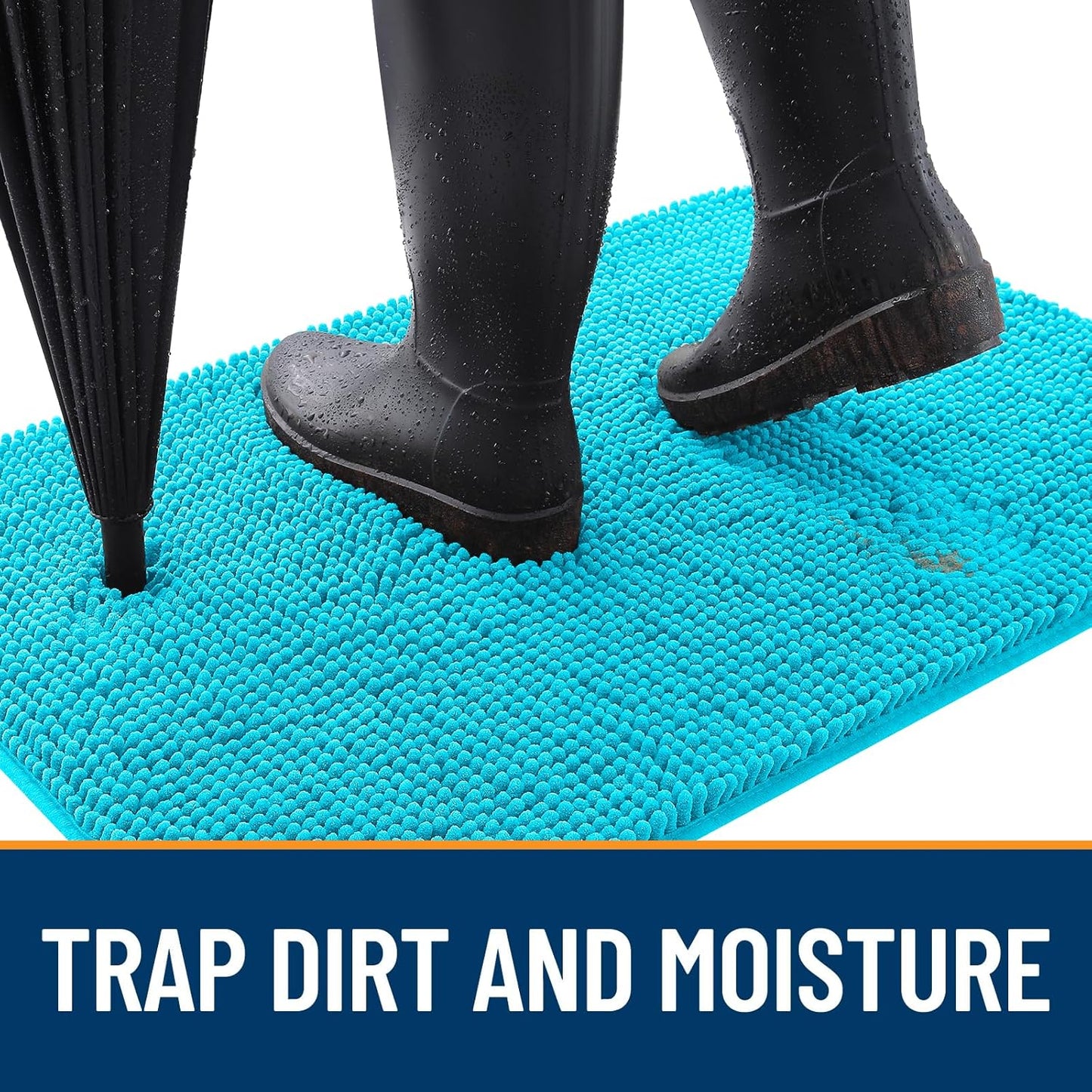 OLANLY Dog Door Mat - Absorbent Non-Slip Chenille Mud Mat for Indoor Use | 54x24, Aqua Blue