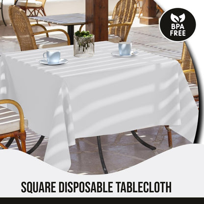 Party Solids 12-Pack White Round Plastic Tablecloth Disposable – Size: 108 Inches – Round Plastic Table Cloths for Parties, Picnics & Formal Events