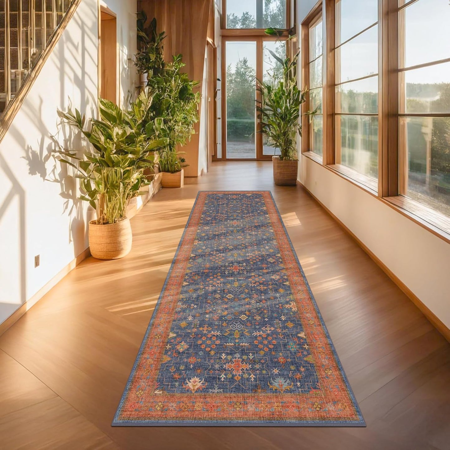 Skiennix Washable 8 Ft Long Kitchen Runner Rug - Navy Blue, Pet-Friendly, Waterproof & Non-Slip (2'6"x8')