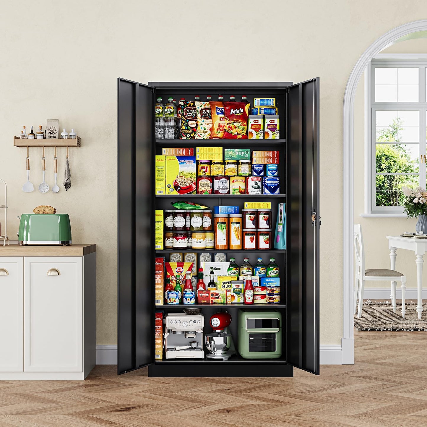 Letaya Metal Garage Storage Cabinets with Lock Door and Adjustable Shelves, Steel Tool Cabinets for Home,Office,Warehouse Organisieren (Black)
