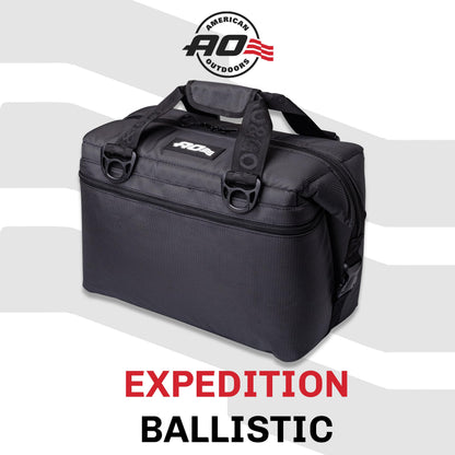 AO Coolers Expedition Ballistic Soft Cooler, Insulated, Leak Proof, and Abrasion Resistant, 24-Can, Black/Charcoal
