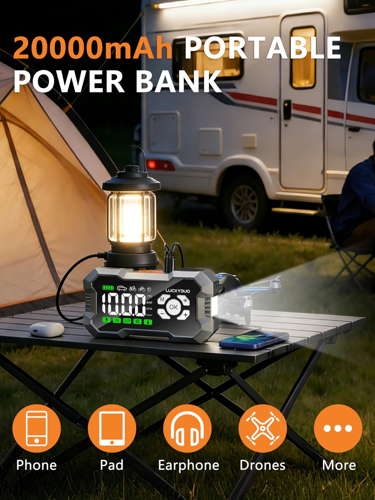 Car Battery Jump Starter - 8000A, Car Jump Starter Booster with 160PSI Compressor, Emergency Starter for All Petrol and Diesel Vehicles up to 12 litres max, Equipped with Outdoor Emergency kit