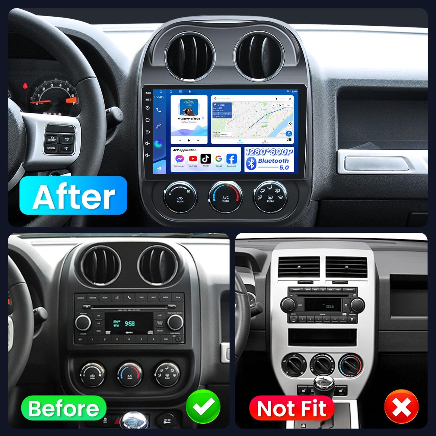 [4G+64G] Car Radio Stereo for Jeep Patriot Compass 2010-2016: Upgrade 10" HD Touchscreen Android Stereo, Wireless CarPlay Android Auto 5GWiFi GPS Navigation Bluetooth FM 1080P Backup Camera
