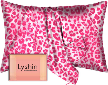 Skiennix Mulberry Silk Pillowcase - King Size, Hidden Zipper, Soft & Breathable | Leopard Pink