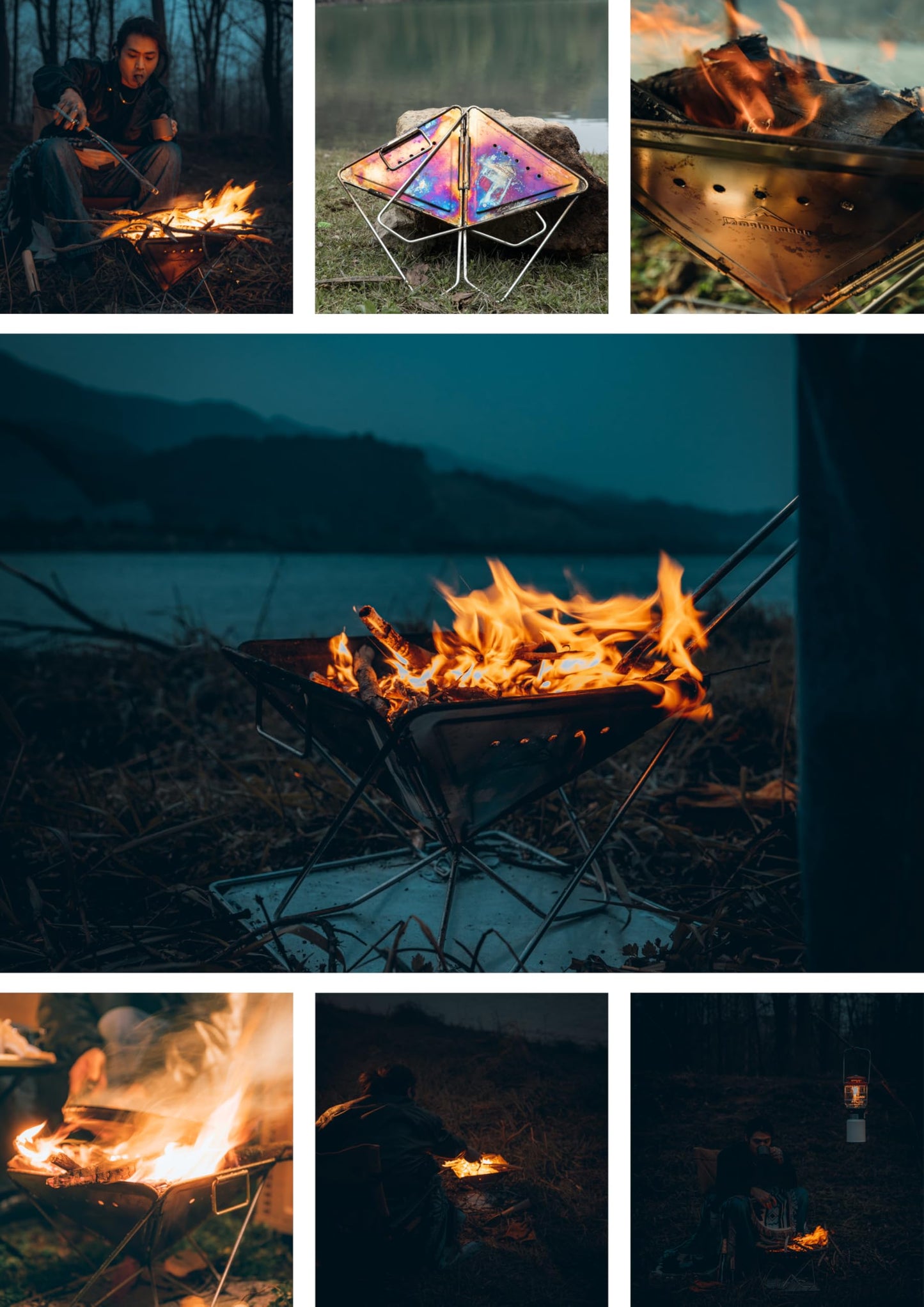 CAMPINGMOON 3 in 1 Flatpack Portable Fire Pit Grill 14 inch Foldable Stainless Steel Wood Burning Camping Stove Adjustable Height Overlanding Outdoor Cooking RV Trips Carry Bag included MT-045