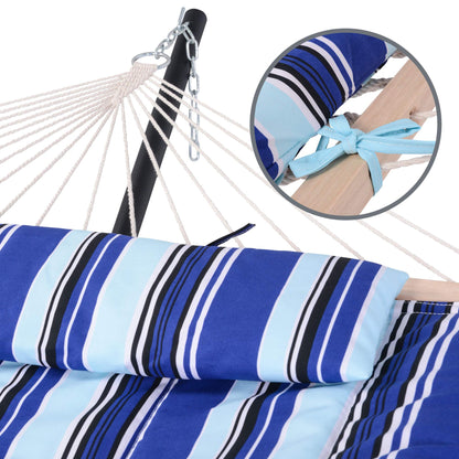 SUNCREAT Hammock Double Hammock with Stand, Carrying Bag, Two Person Cotton Rope Hammock, Blue Stripe
