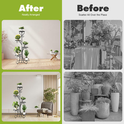 HinLIaDa 5 Tier Plant Stand Indoor, Black Metal Tall Flower Holder Rack with Multiple Shelf, Tiered Corner Flower Holder Shelf, Planter Display Rack for Patio Garden Balcony Living Room Bedroom Decor