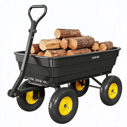Garvee Poly Garden Dump Cart, Heavy Duty 1200lbs Wheelbarrow Yard Cart Dump Wagon with 13" All Terrain Wheels, Garden Utility Wagon with Quick Release System& Convertible Handle Attach to ATV (Black)