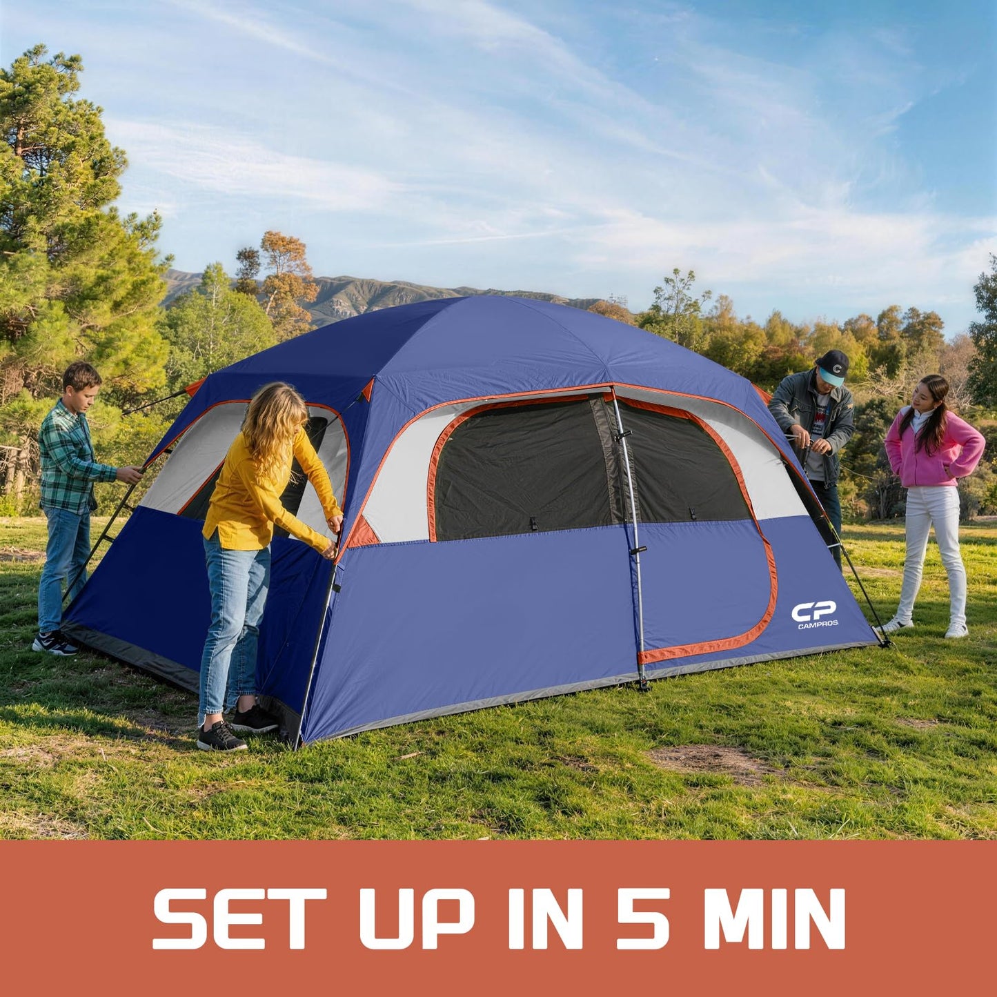 CAMPROS CP Tent-6-Person-Camping-Tents, Waterproof Windproof Family Tent with Top Rainfly, 4 Large Mesh Windows, Double Layer, Easy Set Up, Portable with Carry Bag (Navy Blue)