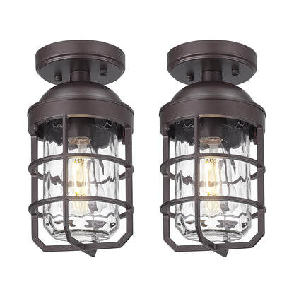 Emliviar Semi-Flush Mount Ceiling Lights, Water Ripple Glass Shade, 2 Pack, Oil Rubbed Bronze, Model GE255LF-2PK ORB-WG
