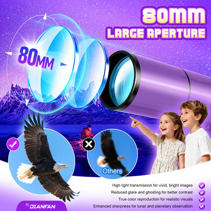 Dianfan Telescope for Kids & Adults, 80mm Aperture 500mm Astronomical Professional Telescope for Adults High Powered, Portable Travel Telescopes for Beginners with Tripod & Adapter, Stickers, Backpack